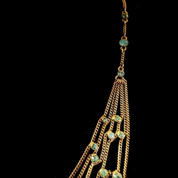 Vintage Givenchy multi-strand festoon style necklace gold tone aqua blue stones - Picture 3 of 4